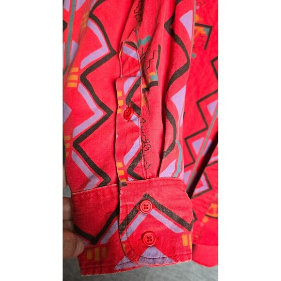 VTG Wrangler Shirt 15 1/2-3/4 Red Aztec Brushpopper Western Cowboy XLong Tail - Picture 8 of 12